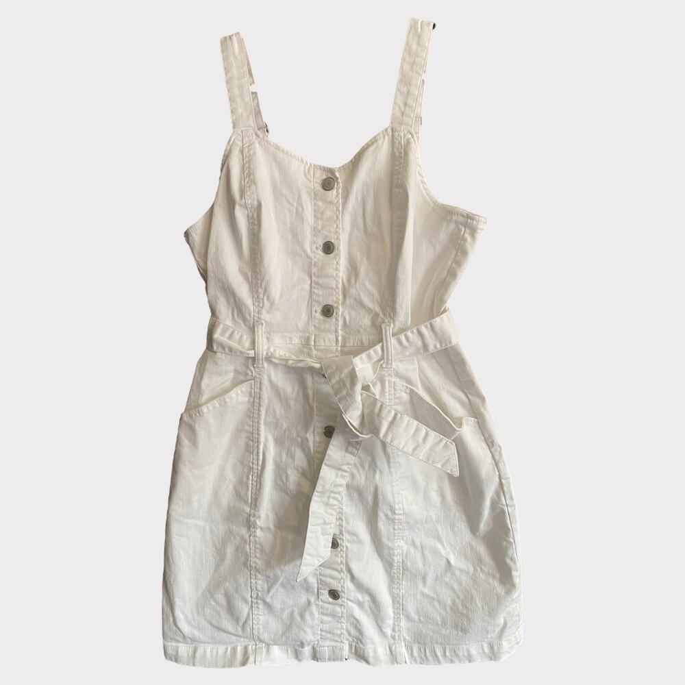 SO White Large Dress Belted Sleeveless Button Front Cotton Spandex Stretch - Picture 2 of 10